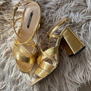 Gold Chunky Heel Strappy Sandal Zara 38